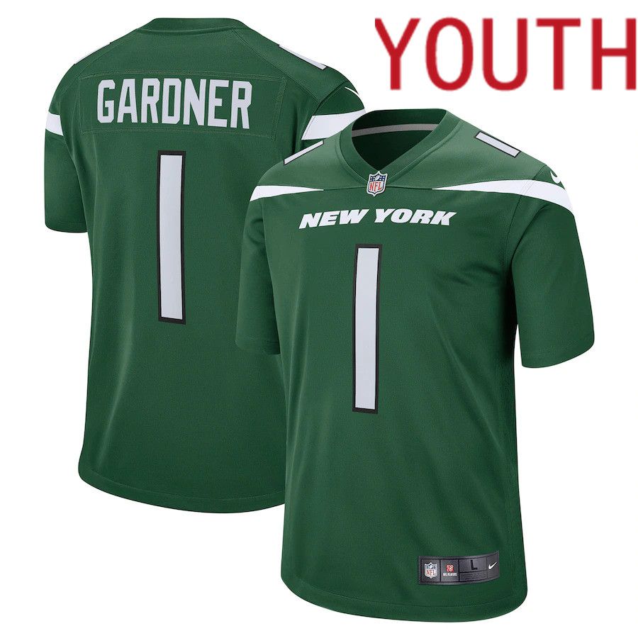 Youth New York Jets #1 Ahmad Sauce Gardner Nike Gotham Green 2022 NFL Draft First Round Pick Game Jersey